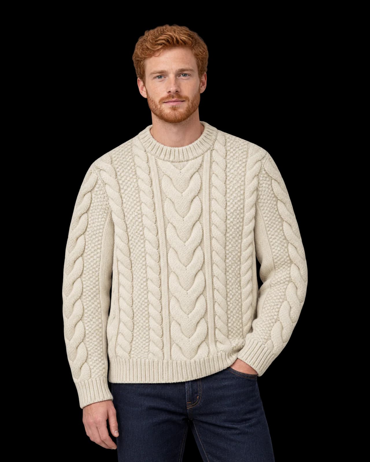 Chunky cable-knit sweater, Ecru