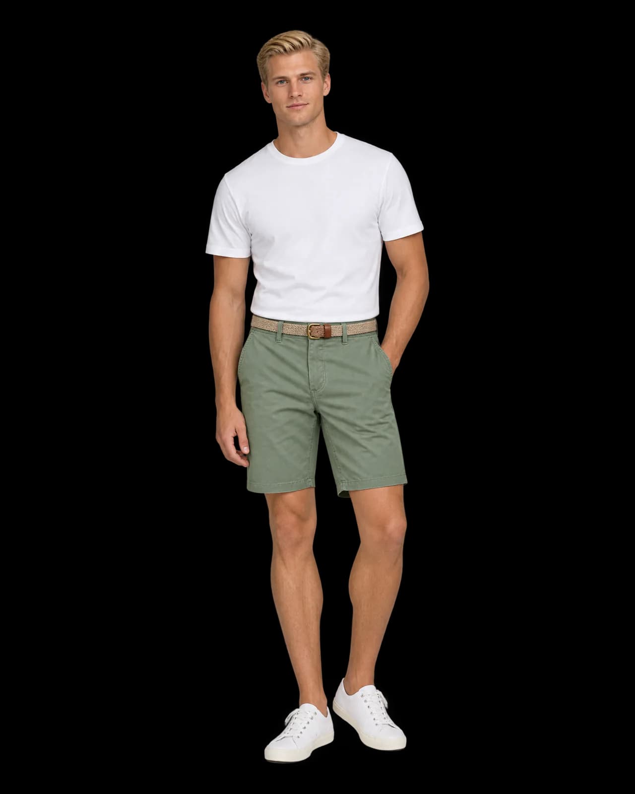 Cotton chino shorts, Sage