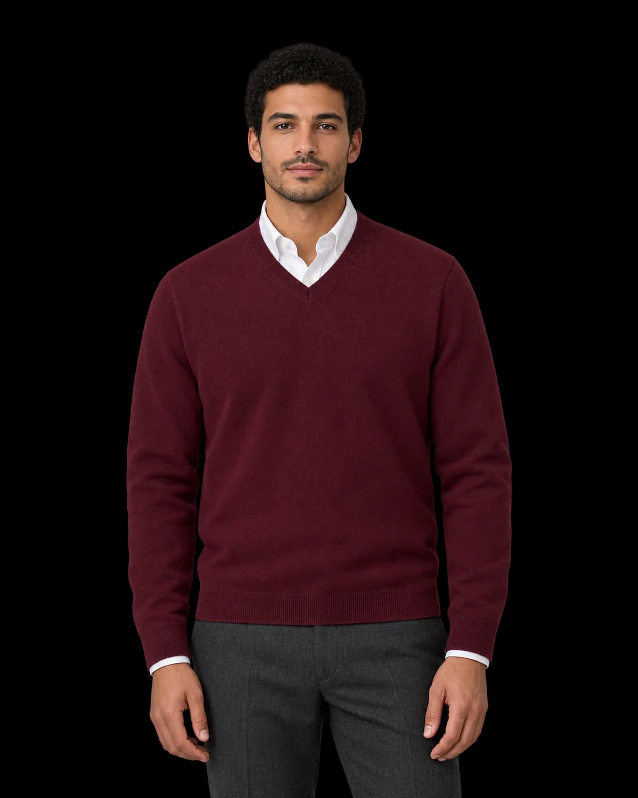 Lambswool V-neck sweater, Burgundy