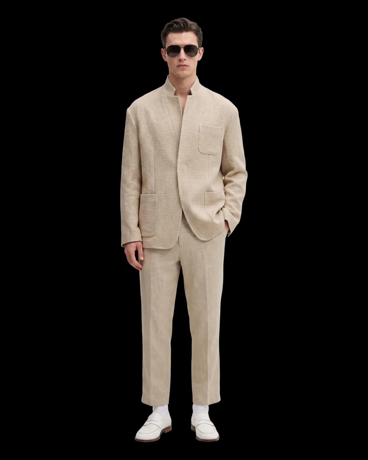 Linen-blend suit, Sand