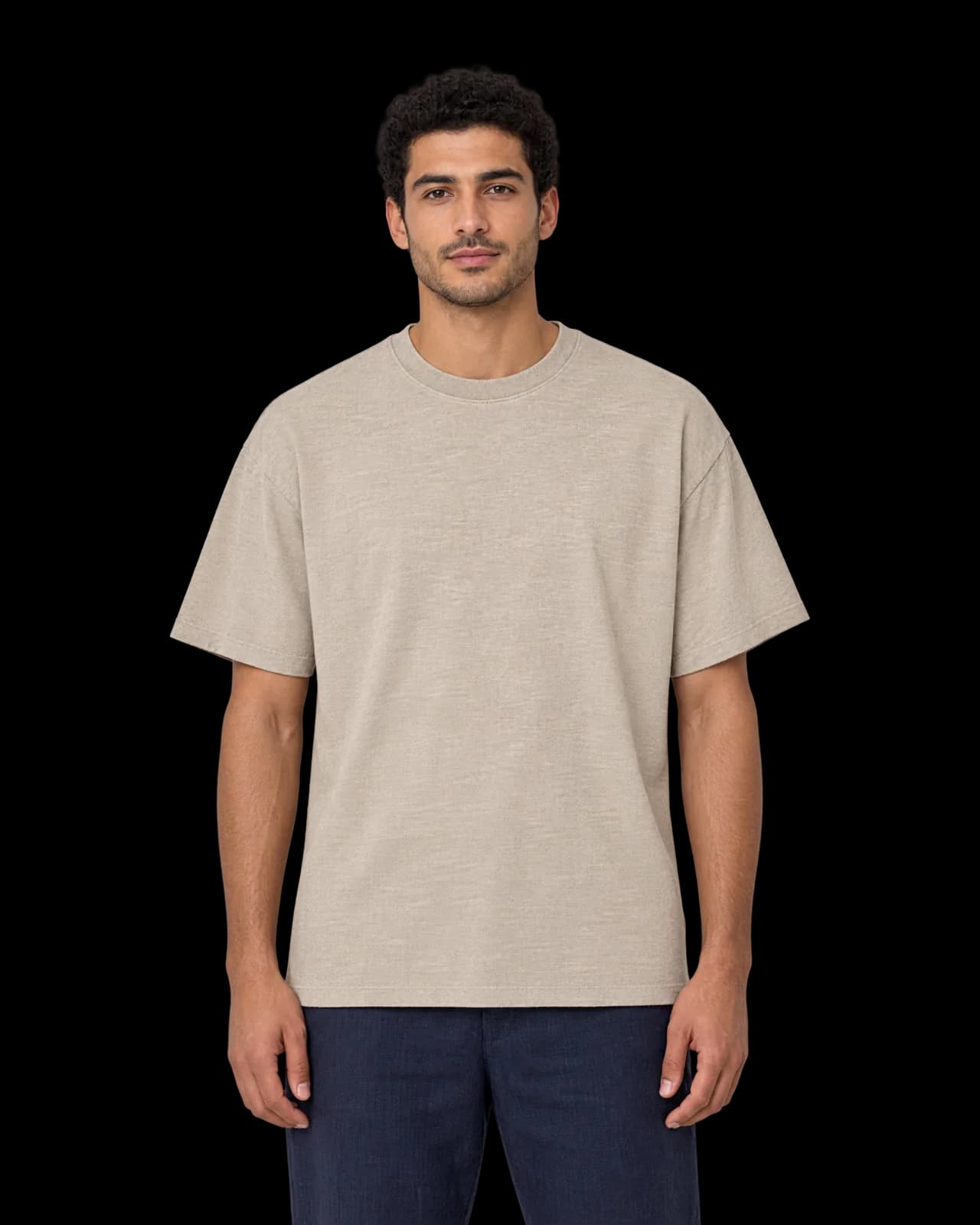 Linen-blend tee, Sand