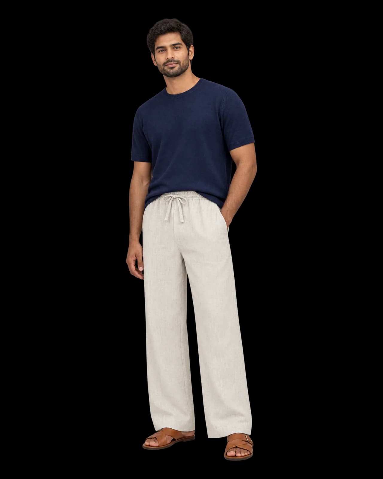 Linen drawstring trousers, Ecru