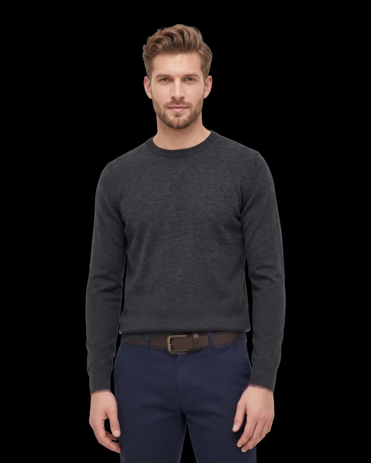 Merino crew-neck sweater, Charcoal