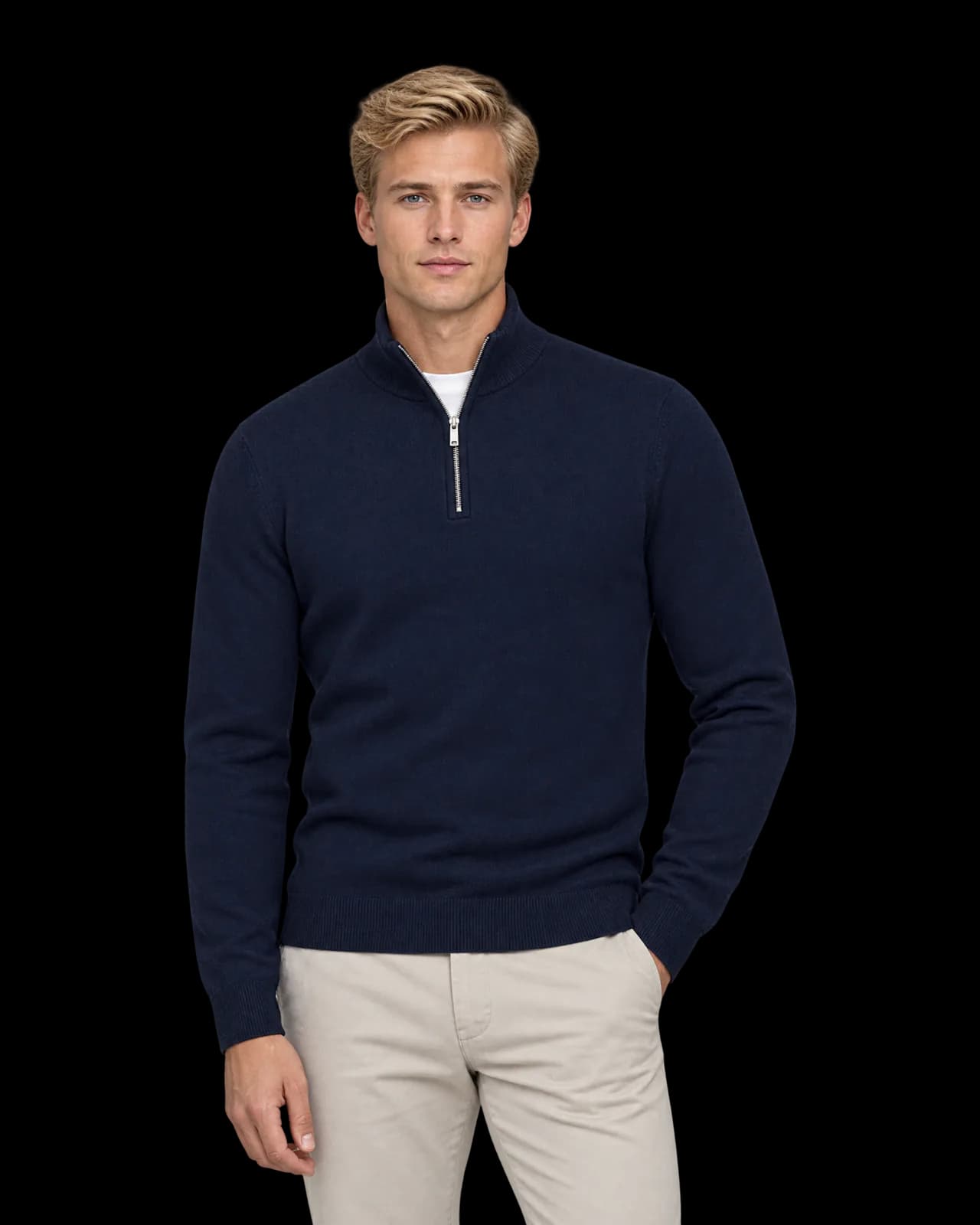 Merino quarter-zip sweater, Navy