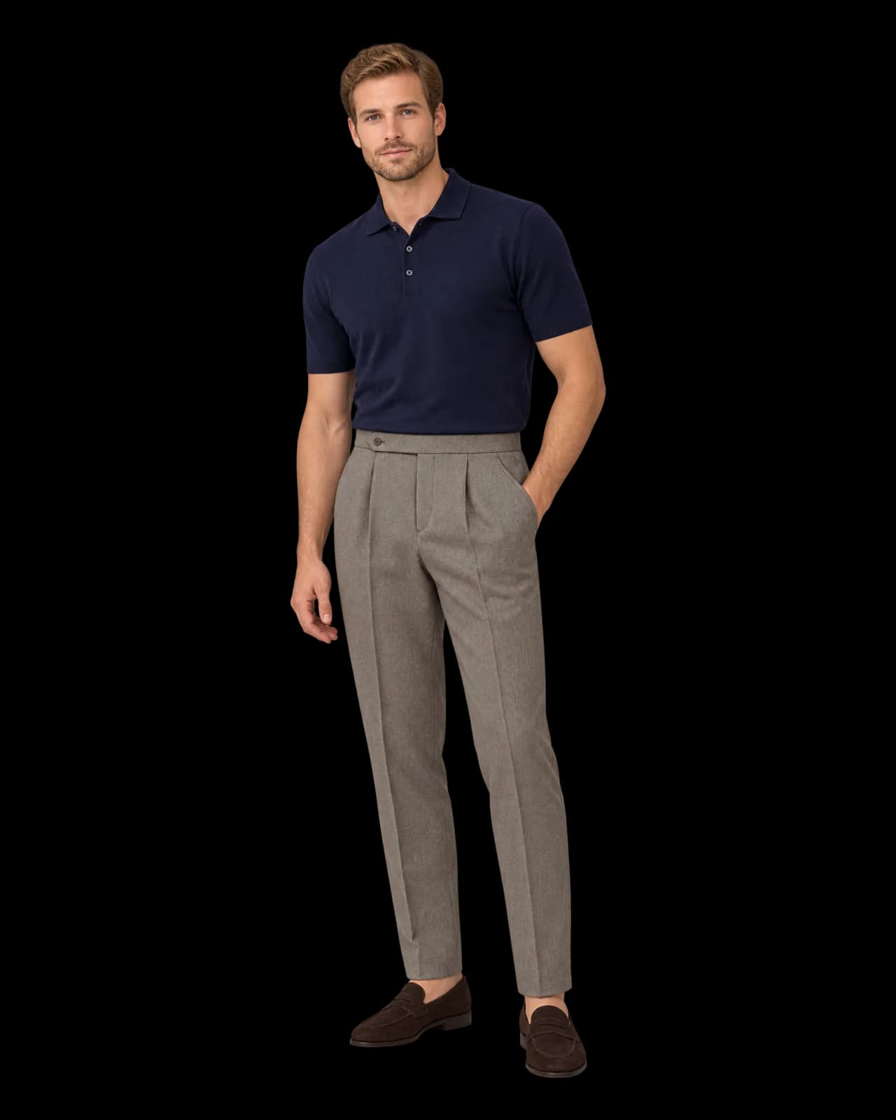 Pleated wool trousers, Taupe