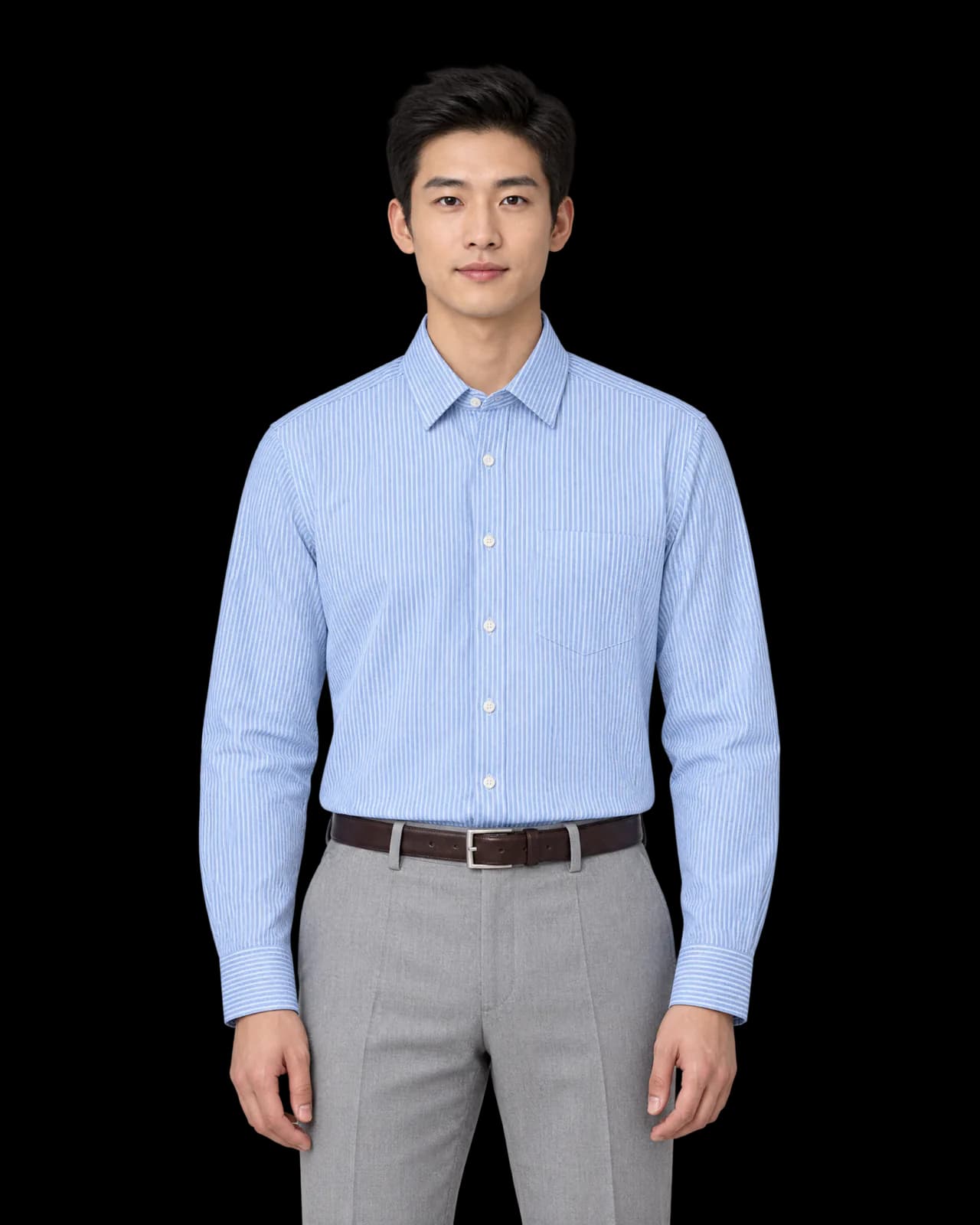 Striped poplin shirt, Blue Stripe
