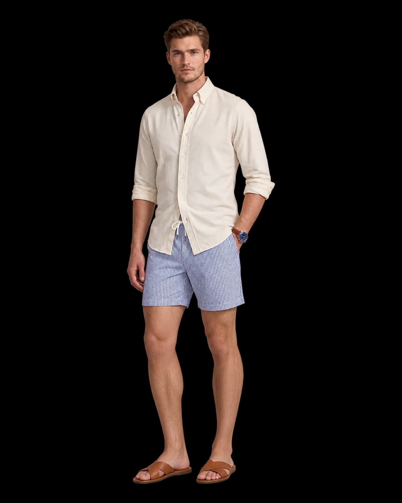 Striped seersucker shorts, Blue Stripe