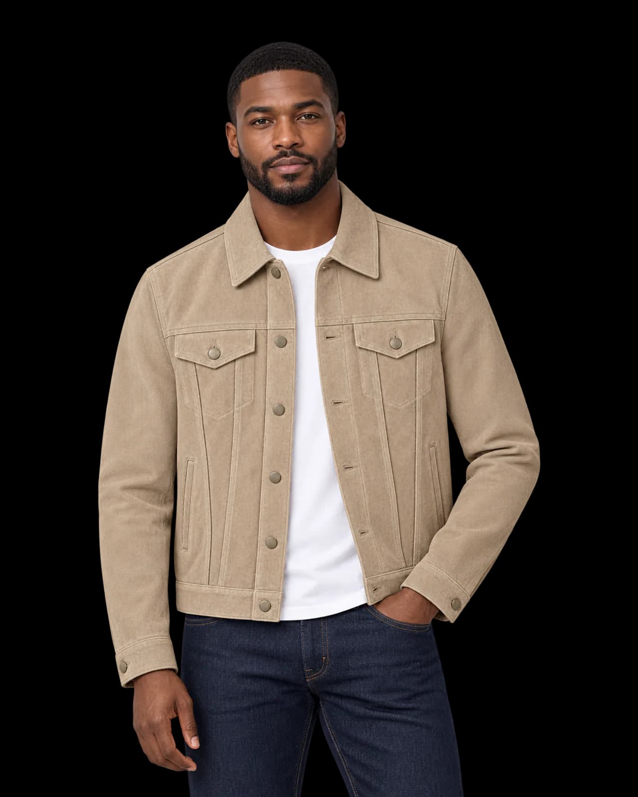 Suede trucker jacket, Sand