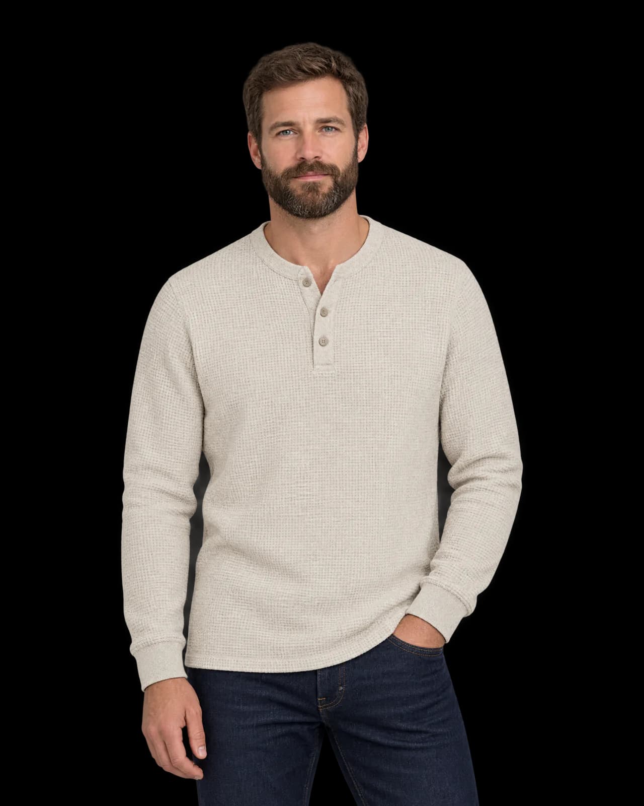 Waffle-knit henley, Oatmeal