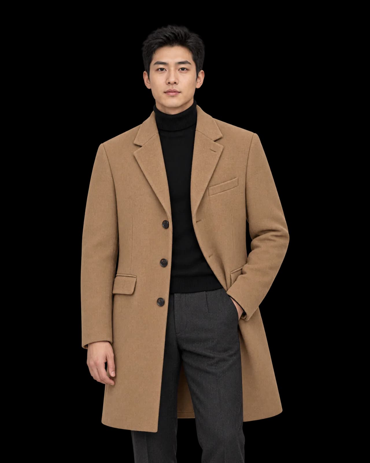 Wool-blend overcoat, Camel