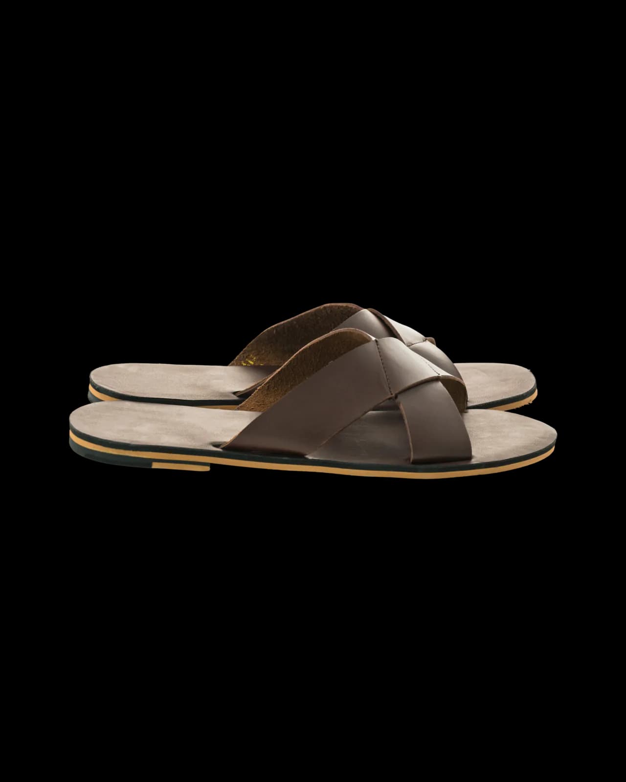 Crossover leather slides, Dark Brown