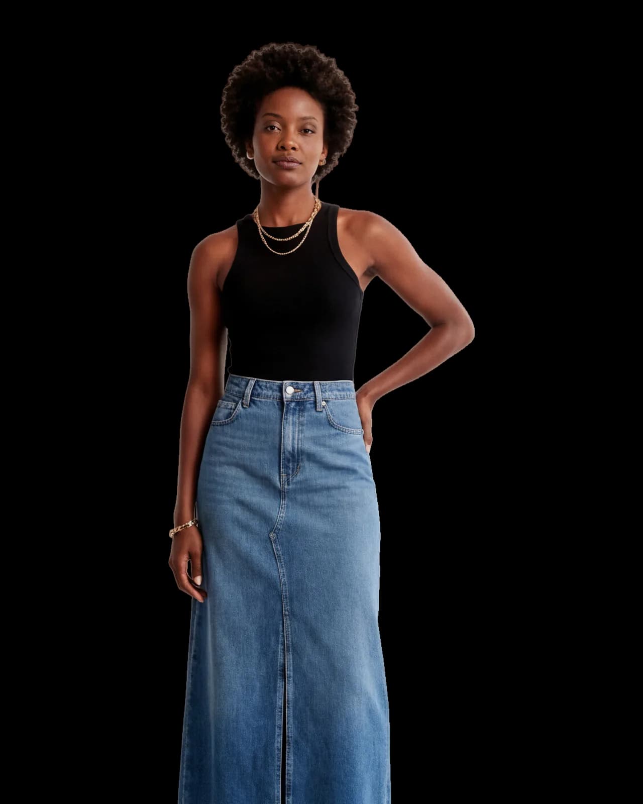 Denim maxi skirt, Mid Wash