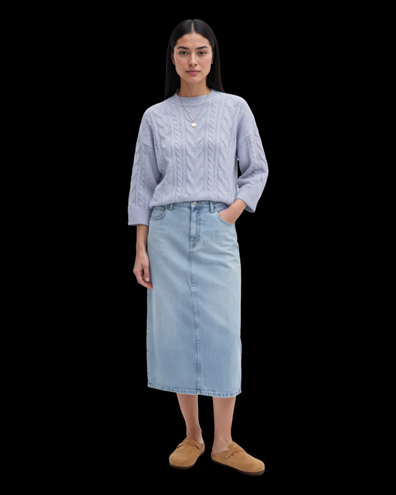 Straight denim midi skirt, Light Wash