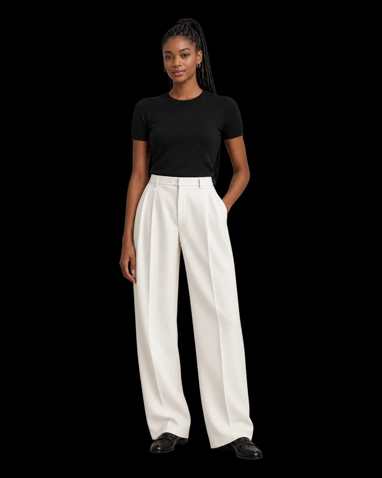 Pleated wide-leg trousers, Cream