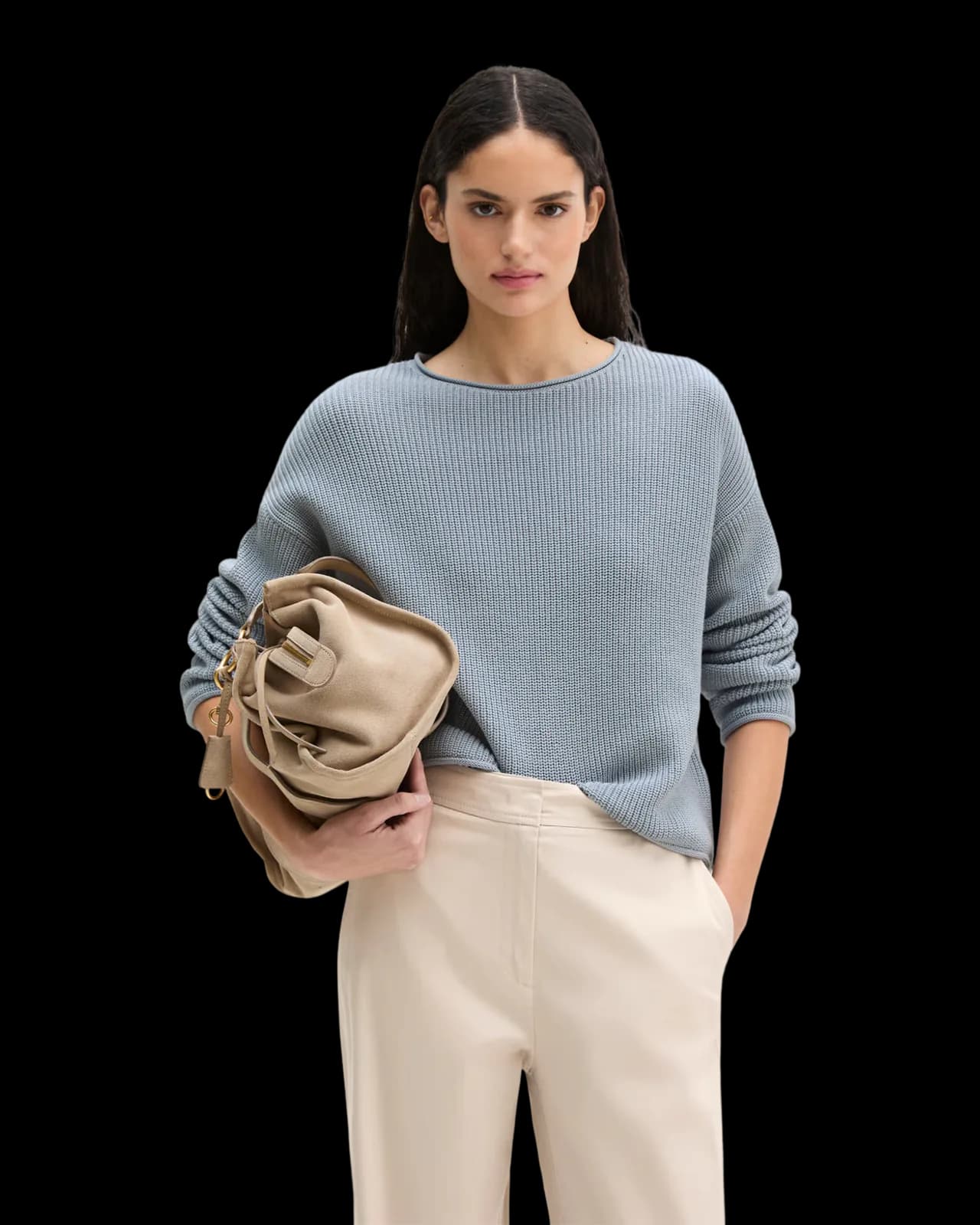 Ribbed cotton sweater, Dusty Blue
