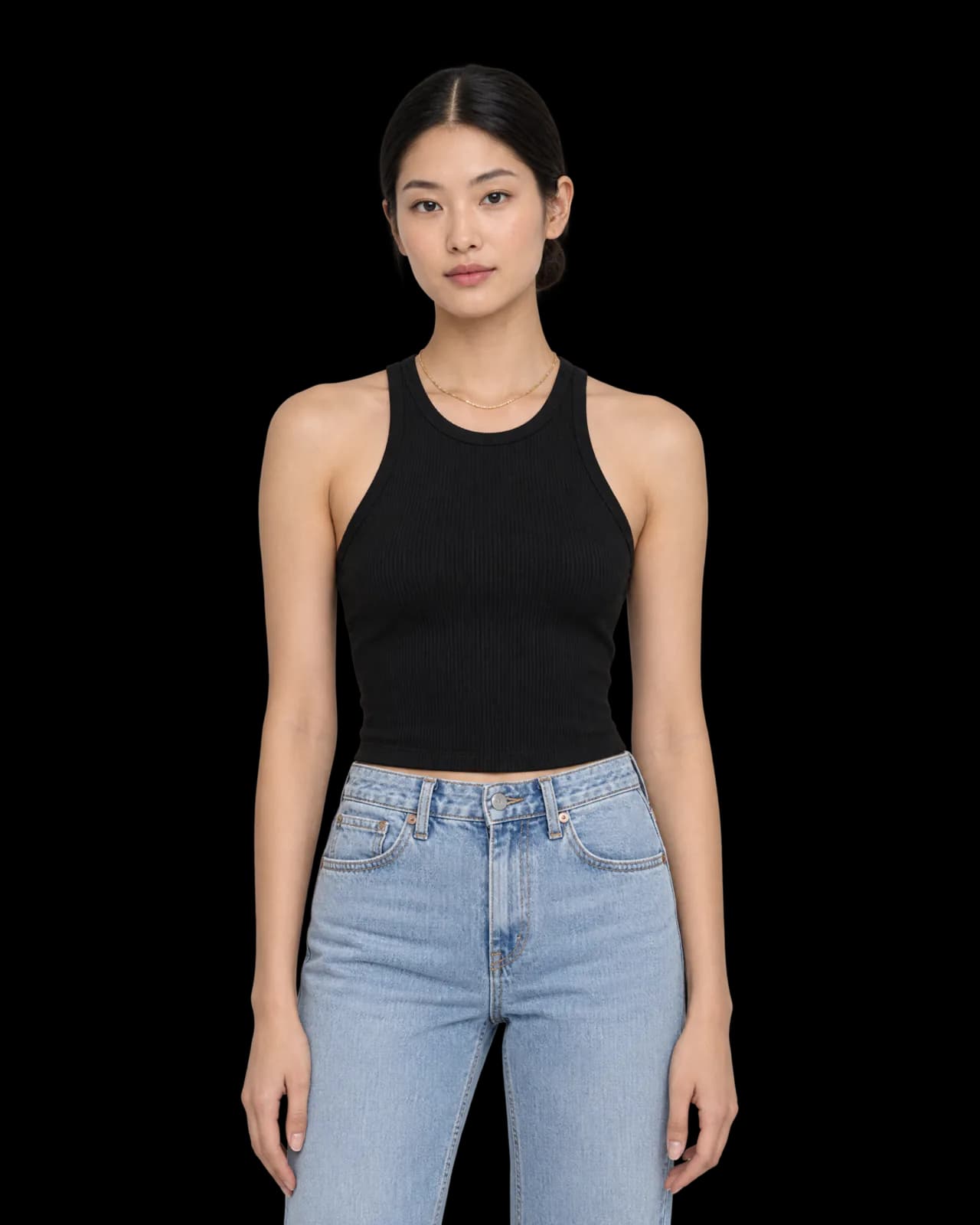 Ribbed racer tank, Black