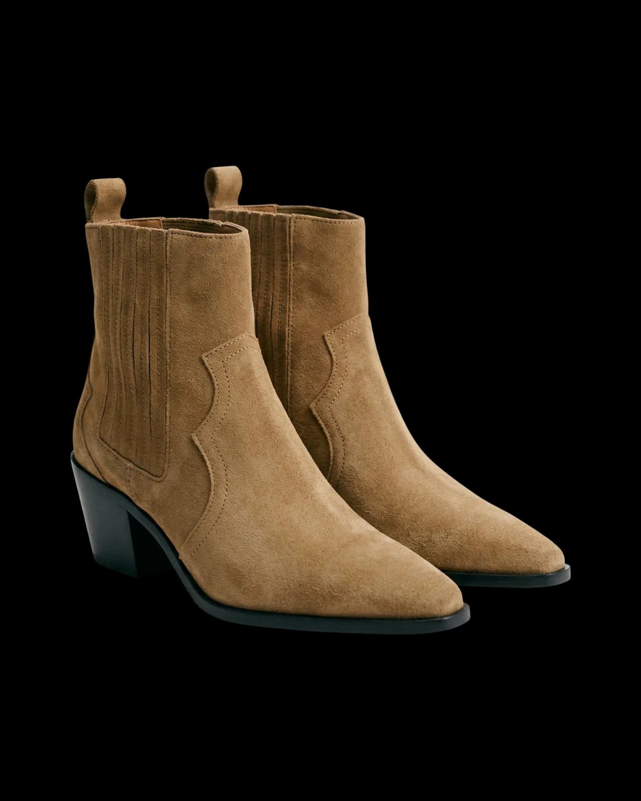 Suede western ankle boots, Taupe