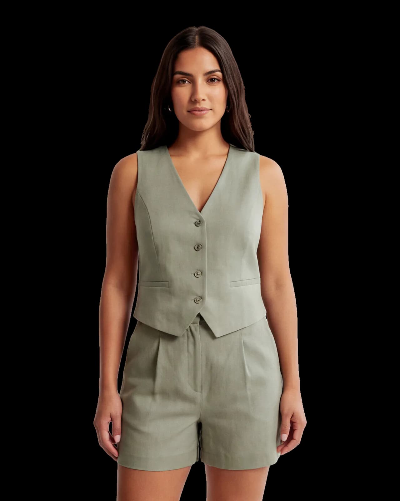 Tailored linen waistcoat, Sage