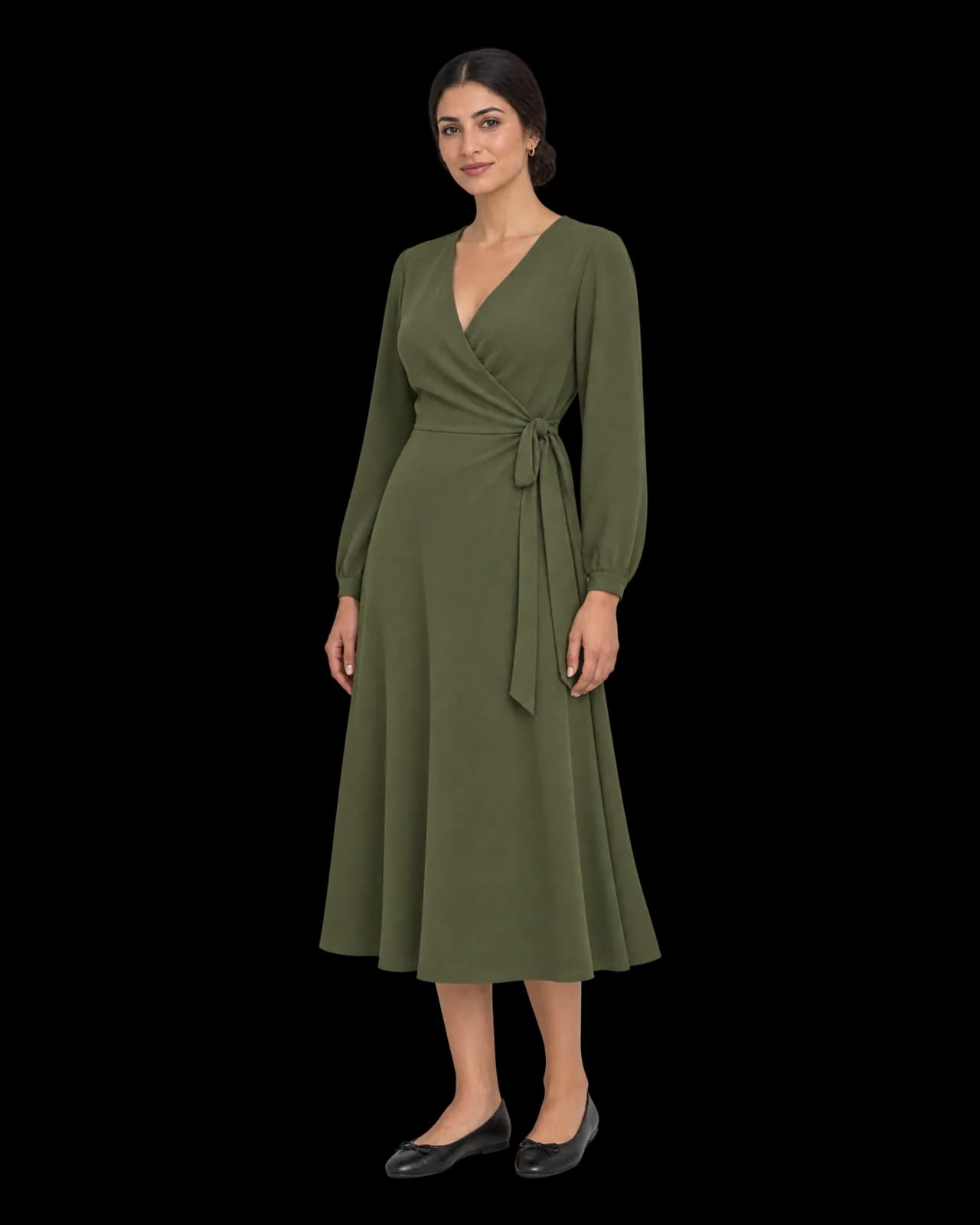 Wrap midi dress, Olive