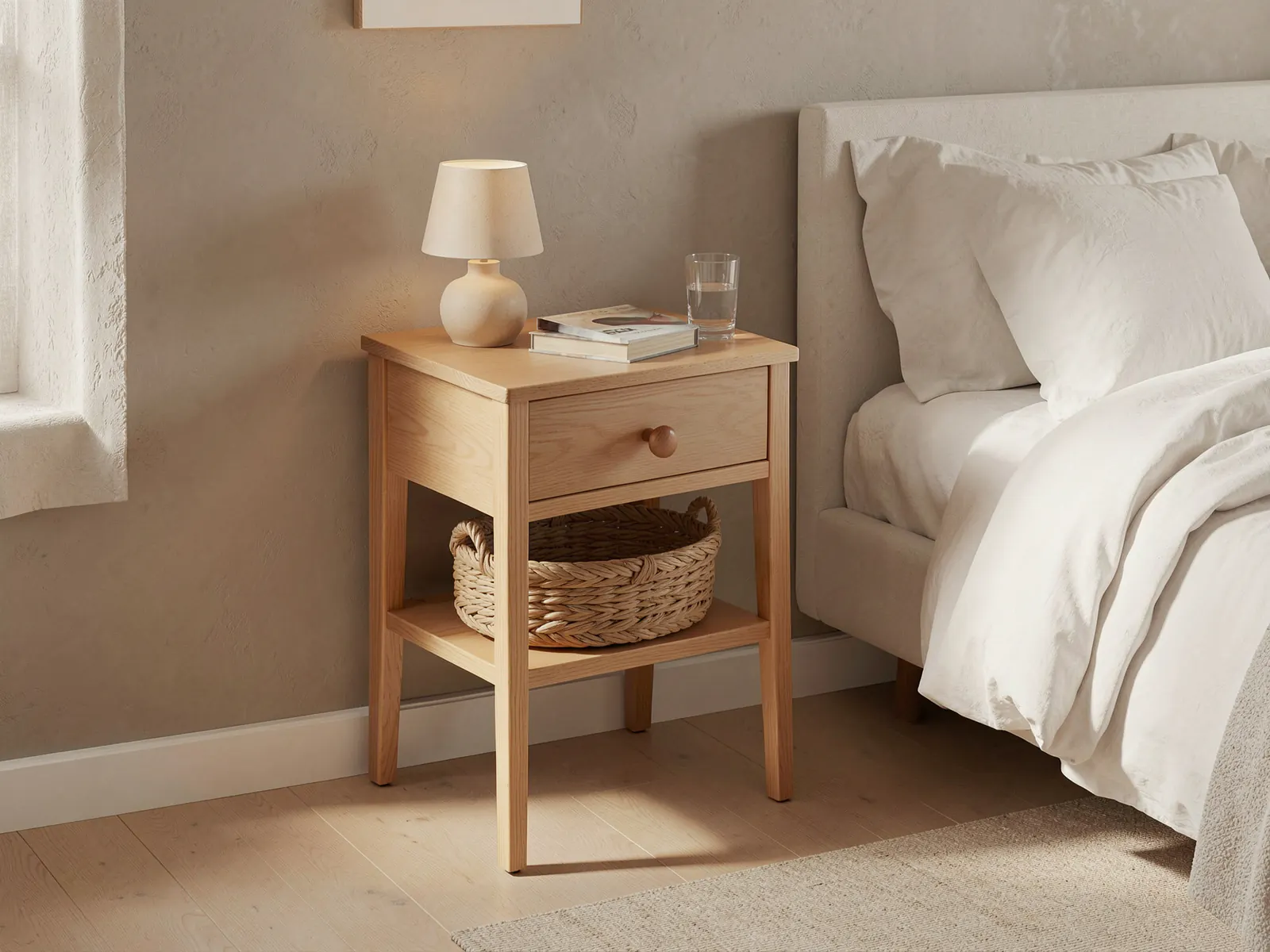 Nils bedside table, Oak