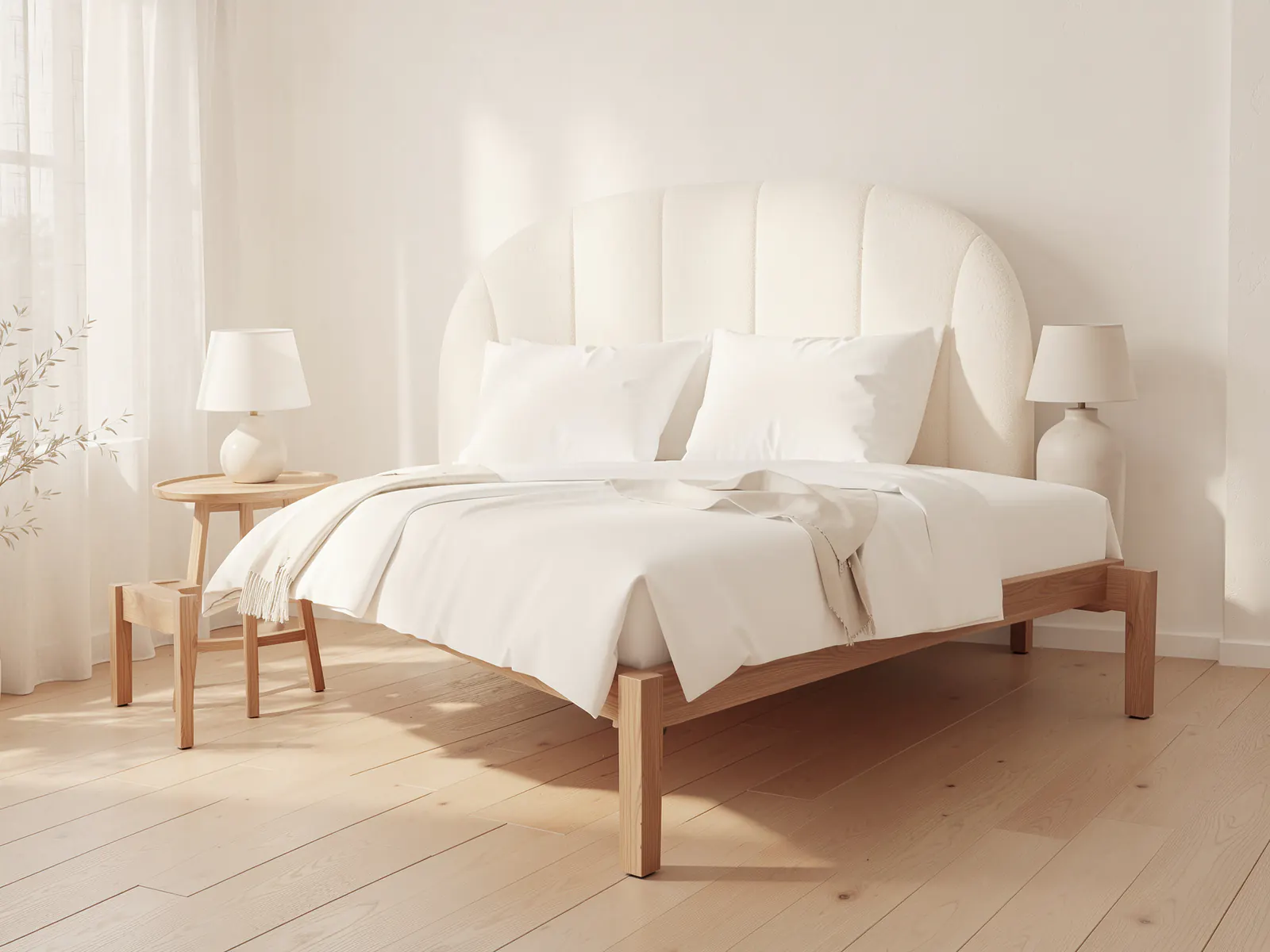 Selma upholstered bed, Cream